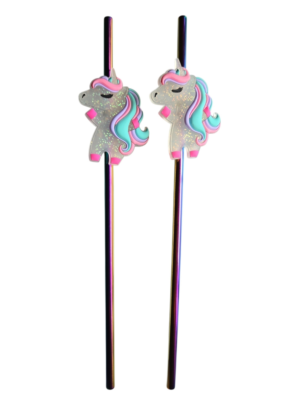 Unicorn Straw — Pink, Turquoise & Pastel Multicolor Set Of 2